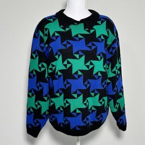 Alfred Dunner Retro Colorblock Geometric Knit Sweater Size L Read